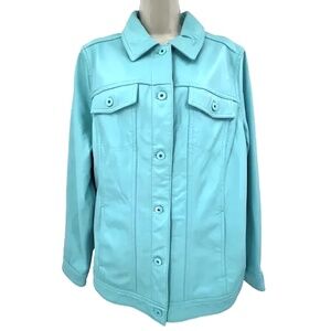 D&Co. Leather Jacket Women's 1X Minimalist Feminine Playful Light Blue Outerwear